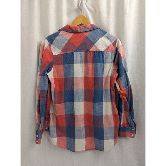 Merona women's Half Button Up Red, White & Blue Plaid Polka Dot Shirt, F10 - Picture 4 of 5